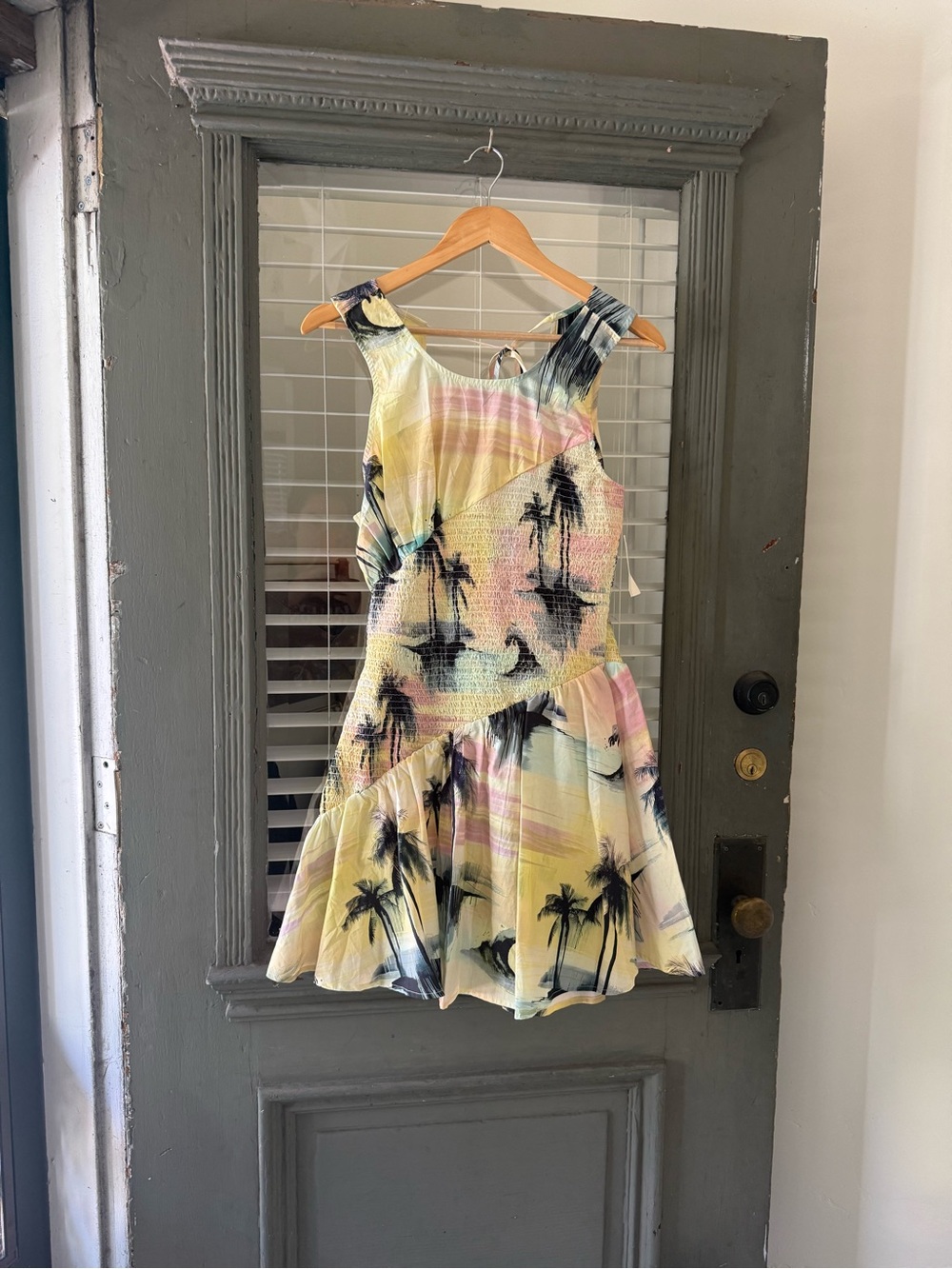 Celadine NWT Tropical Palm Print Sundress in Pastel Yellow & Pink
